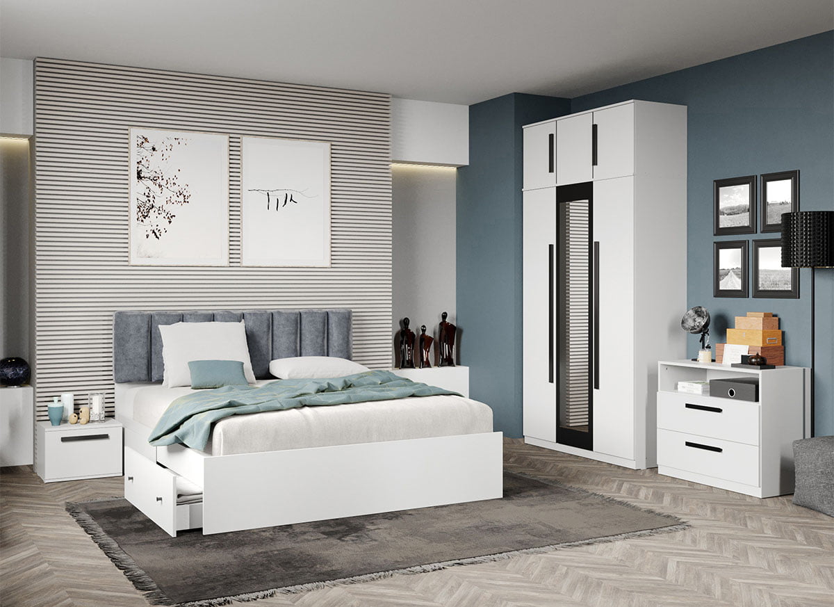 Set dormitor complet Alb - Dallas - C21 Set dormitor complet Alb - Dallas - C21