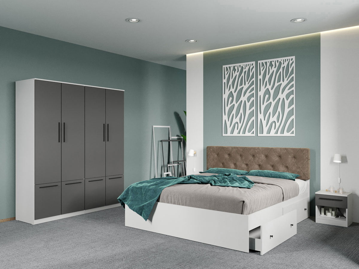 Set dormitor complet Alb-Gri - Madrid - C105 Set dormitor complet Alb-Gri - Madrid - C105