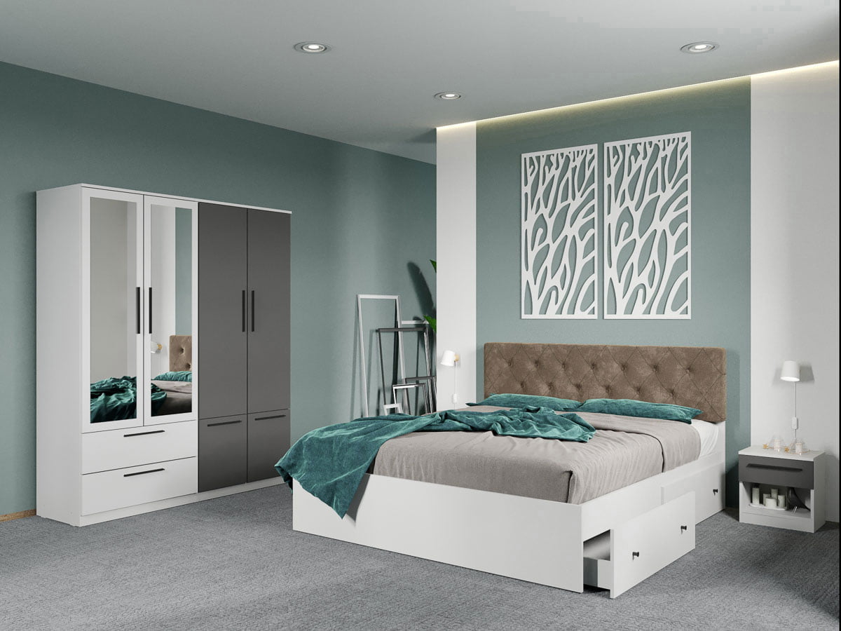 Set dormitor complet Alb-Gri - Madrid - C107 Set dormitor complet Alb-Gri - Madrid - C107