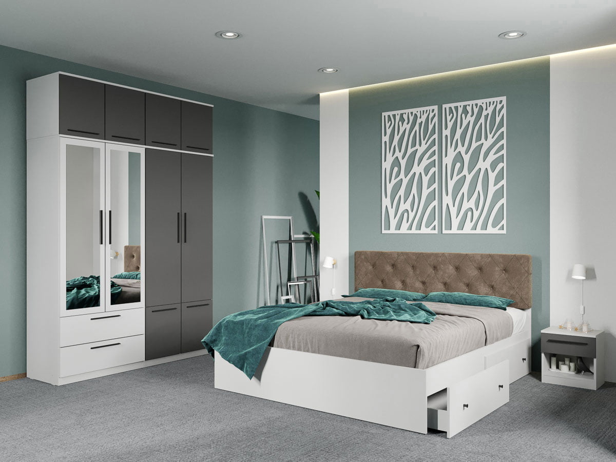 Set dormitor complet Alb-Gri - Madrid - C111 Set dormitor complet Alb-Gri - Madrid - C111