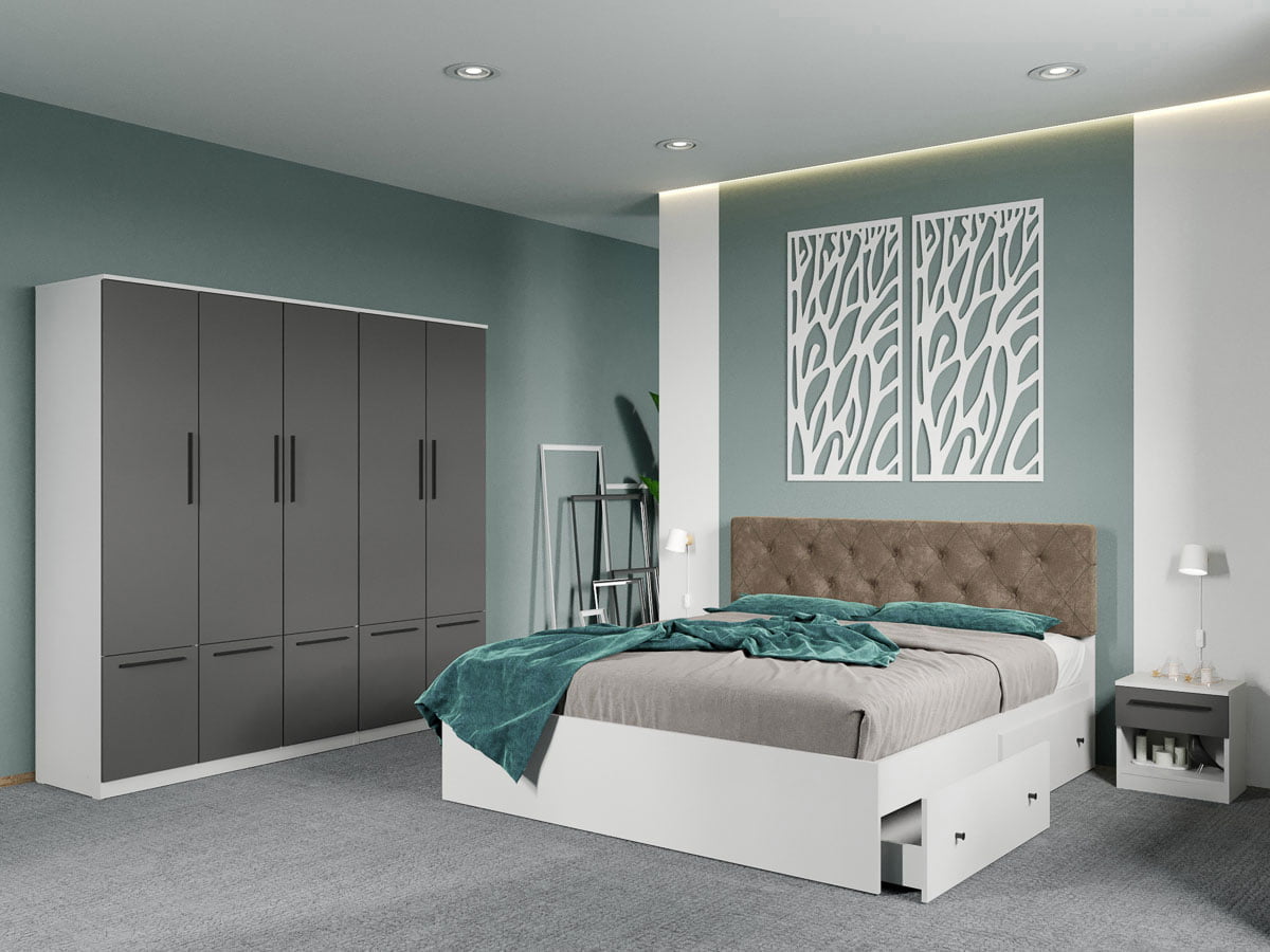 Set dormitor complet Alb-Gri - Madrid - C113 Set dormitor complet Alb-Gri - Madrid - C113