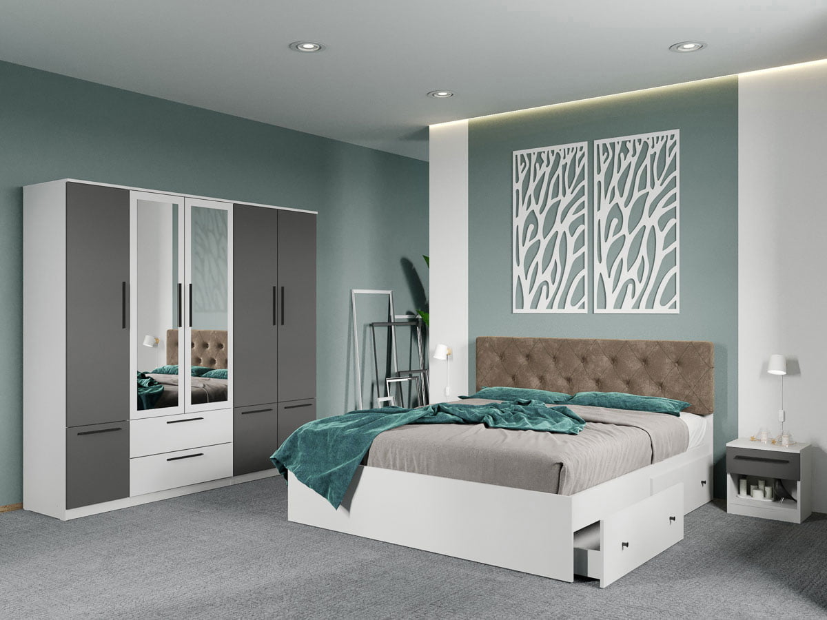 Set dormitor complet Alb-Gri - Madrid - C115 Set dormitor complet Alb-Gri - Madrid - C115