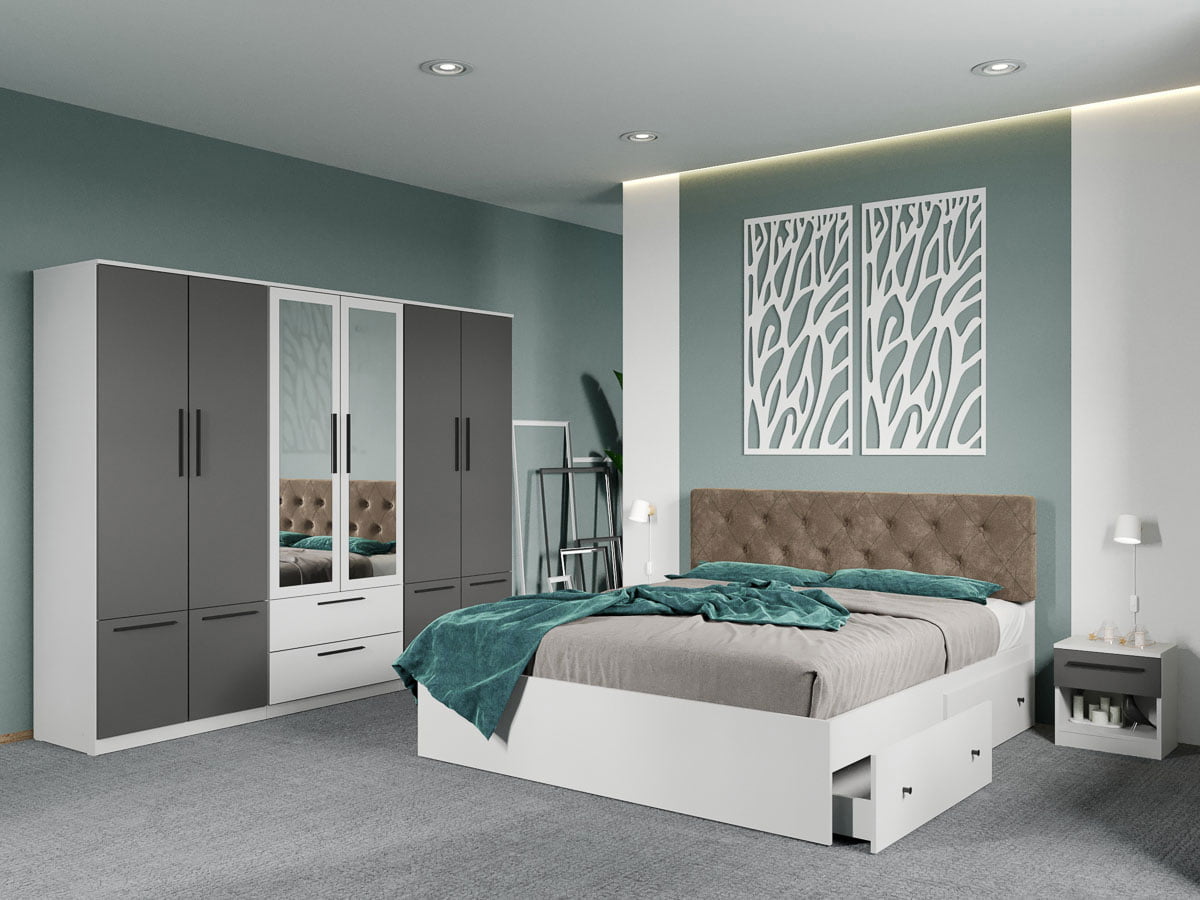 Set dormitor complet Alb-Gri - Madrid - C123 Set dormitor complet Alb-Gri - Madrid - C123