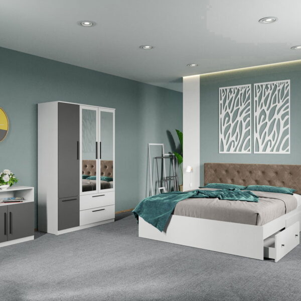 Set dormitor complet Alb-Gri cu comoda - Madrid - C100
