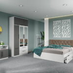 Set dormitor complet Alb-Gri cu comoda - Madrid - C104