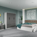 Set dormitor complet Alb-Gri cu comoda - Madrid - C106