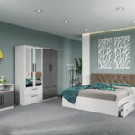 Set dormitor complet Alb-Gri cu comoda - Madrid - C108