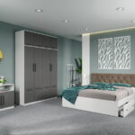Set dormitor complet Alb-Gri cu comoda - Madrid - C110