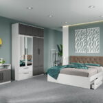 Set dormitor complet Alb-Gri cu comoda - Madrid - C112