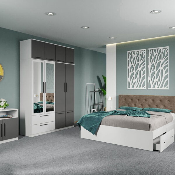 Set dormitor complet Alb-Gri cu comoda - Madrid - C112