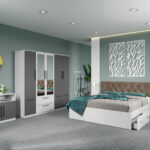 Set dormitor complet Alb-Gri cu comoda - Madrid - C116