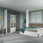 Set dormitor complet Alb-Gri cu comoda - Madrid - C120