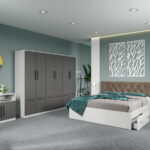 Set dormitor complet Alb-Gri cu comoda - Madrid - C122