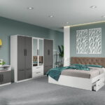 Set dormitor complet Alb-Gri cu comoda - Madrid - C124