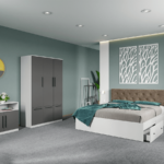 Set dormitor complet Alb-Gri cu comoda - Madrid - C98