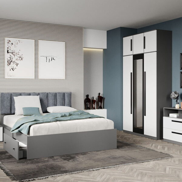 Set dormitor complet Alb cu Gri - Dallas - C17
