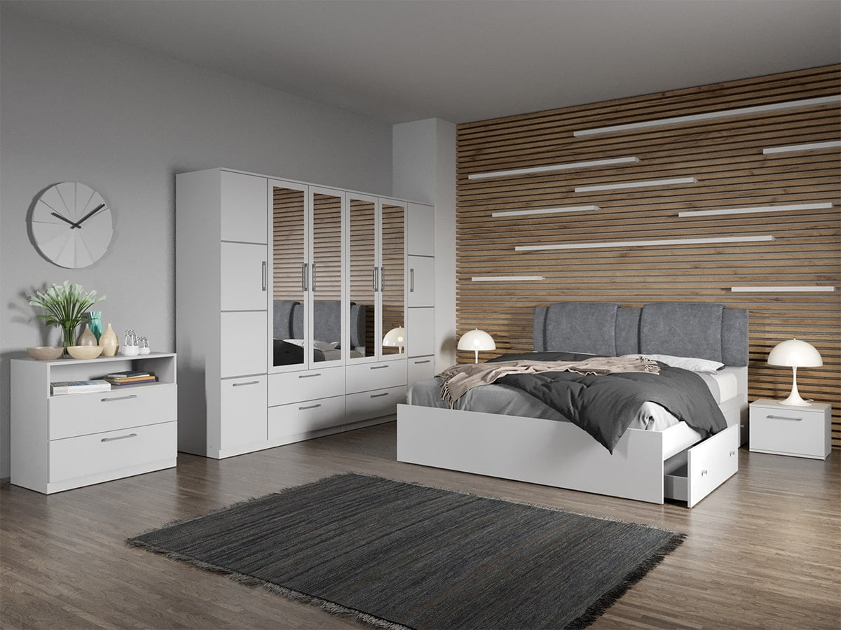 Set dormitor complet Alb cu comoda - Acapulco - C20