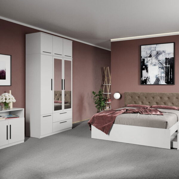 Set dormitor complet Alb cu comoda - Madrid - C40