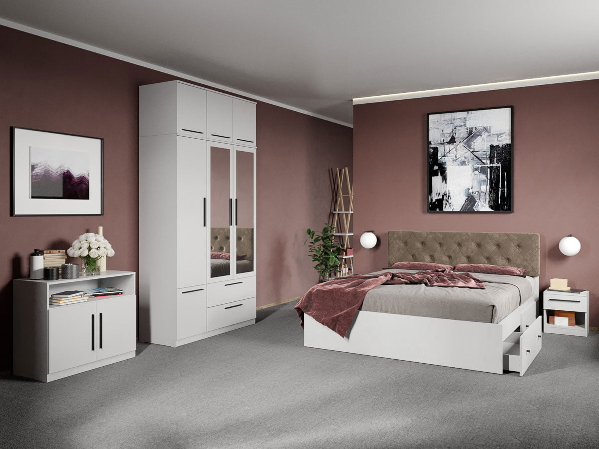 Set dormitor complet Alb cu comoda - Madrid - C40