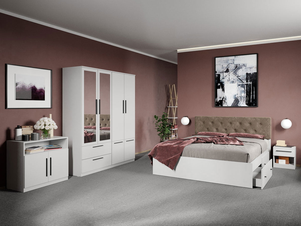 Set dormitor complet Alb cu comoda - Madrid - C44 Set dormitor complet Alb cu comoda - Madrid - C44