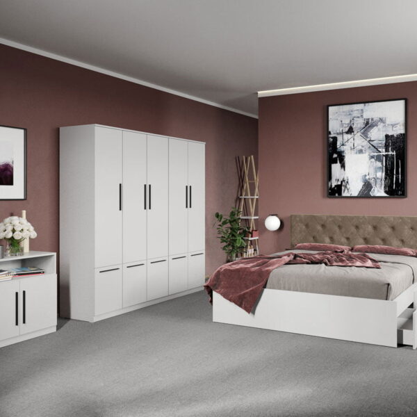 Set dormitor complet Alb cu comoda - Madrid - C50