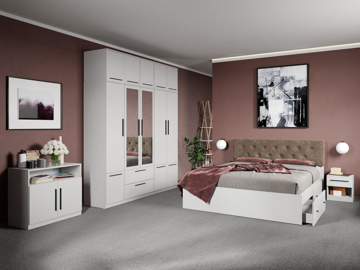 Set dormitor complet Alb cu comoda - Madrid - C56 Set dormitor complet Alb cu comoda - Madrid - C56