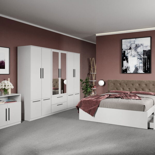 Set dormitor complet Alb cu comoda - Madrid - C60