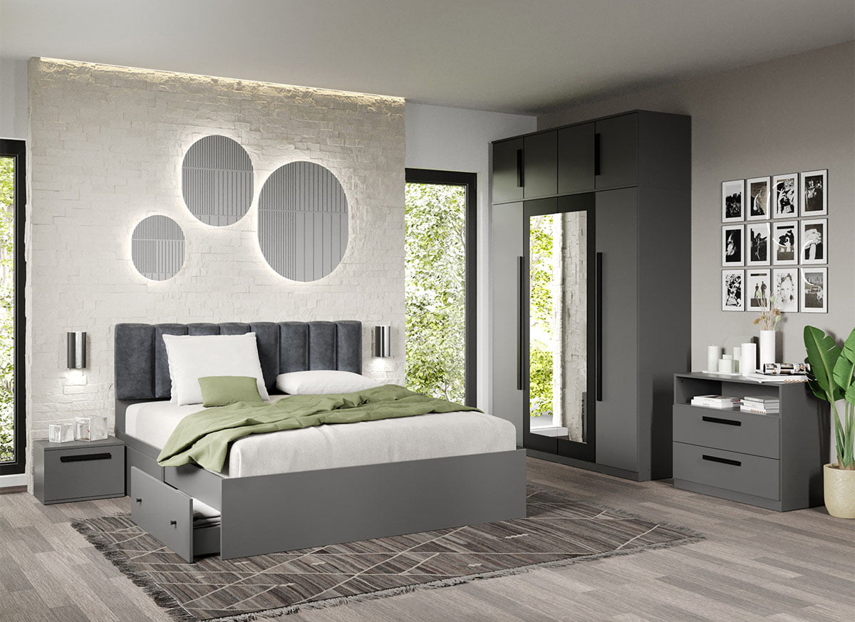 Set dormitor complet Gri - Dallas - C13 Set dormitor complet Gri - Dallas - C13