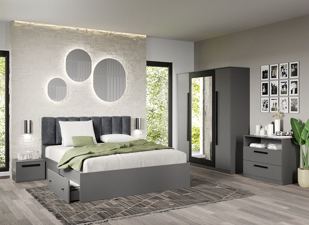Set dormitor complet Gri - Dallas - C14 Set dormitor complet Gri - Dallas - C14