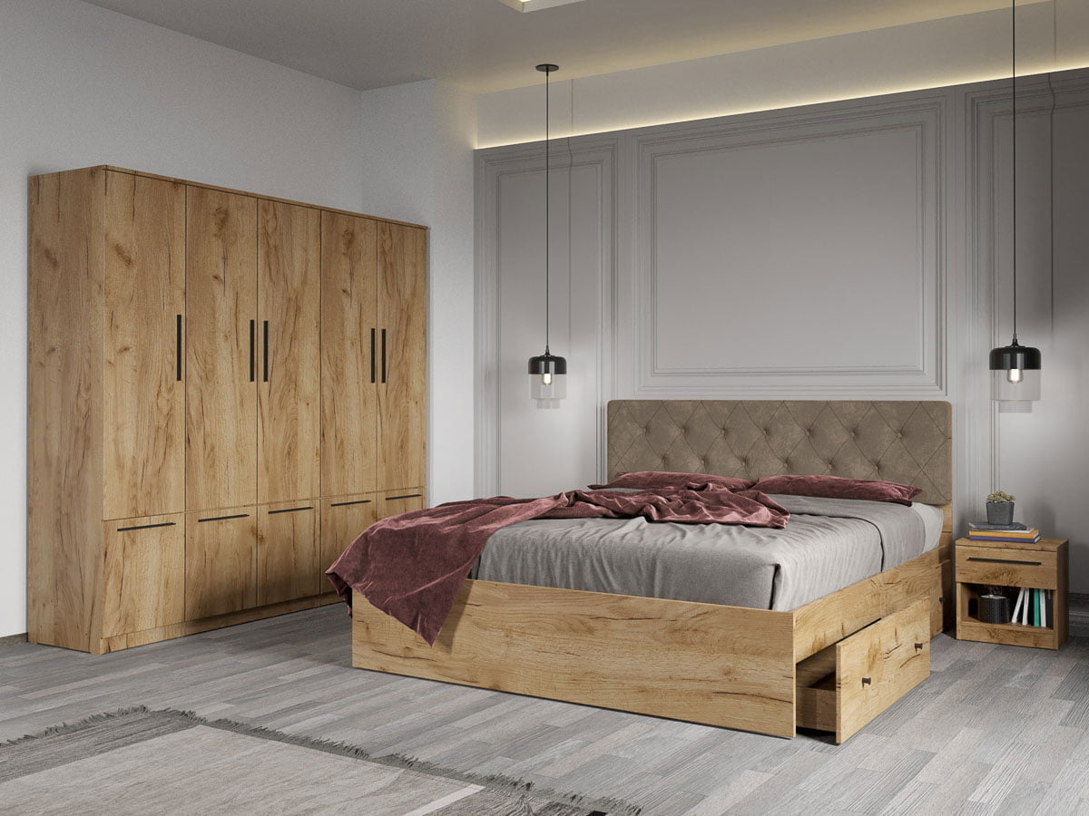 Set dormitor complet Stejar Auriu - Madrid - C17 Set dormitor complet Stejar Auriu - Madrid - C17