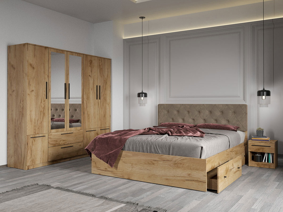 Set dormitor complet Stejar Auriu - Madrid - C19 Set dormitor complet Stejar Auriu - Madrid - C19