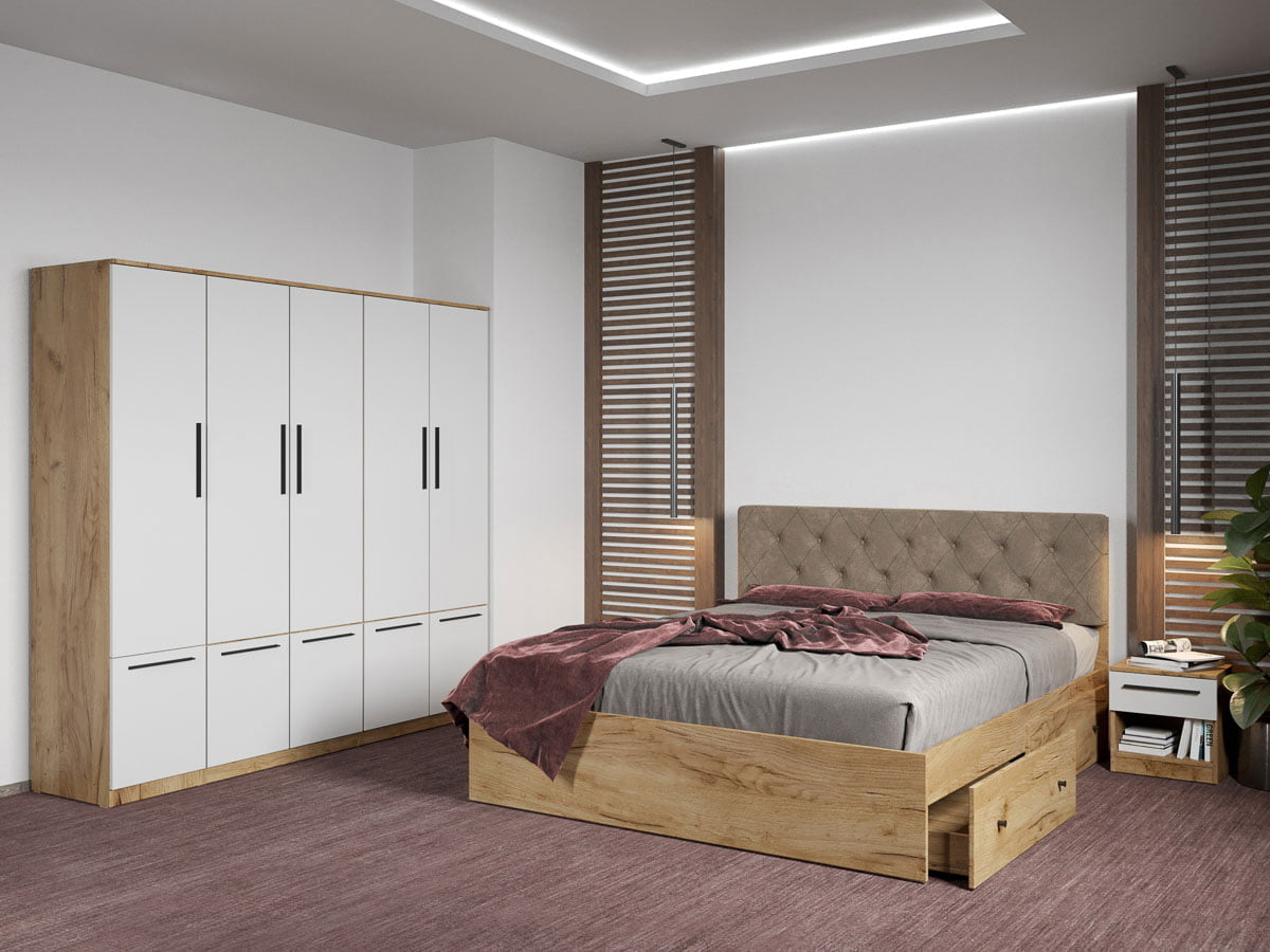 Set dormitor complet Stejar Auriu - Madrid - C81 Set dormitor complet Stejar Auriu - Madrid - C81