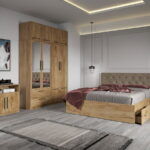 Set dormitor complet Stejar Auriu cu comoda - Madrid - C16