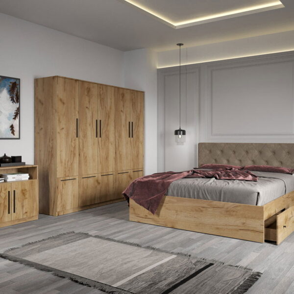 Set dormitor complet Stejar Auriu cu comoda - Madrid - C18