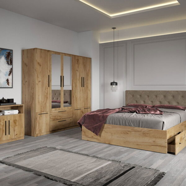 Set dormitor complet Stejar Auriu cu comoda - Madrid - C20