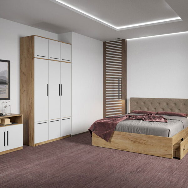 Set dormitor complet Stejar Auriu cu comoda - Madrid - C70