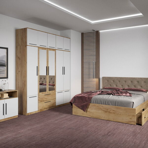 Set dormitor complet Stejar Auriu cu comoda - Madrid - C88