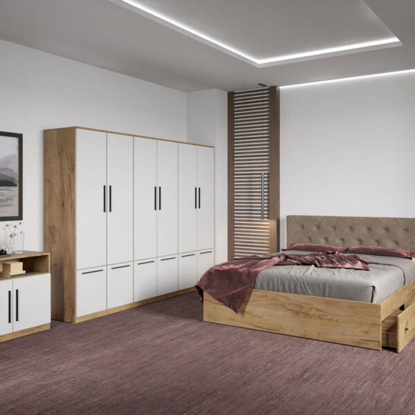Set dormitor complet Stejar Auriu cu comoda - Madrid - C90
