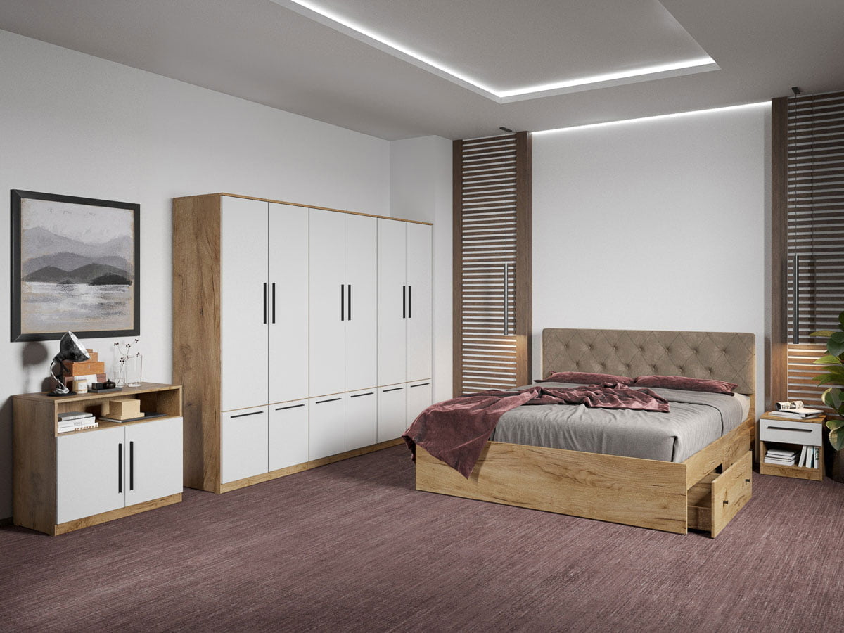 Set dormitor complet Stejar Auriu cu comoda - Madrid - C90 Set dormitor complet Stejar Auriu cu comoda - Madrid - C90
