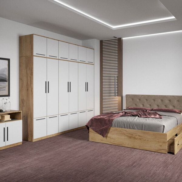 Set dormitor complet Stejar Auriu cu comoda - Madrid - C92