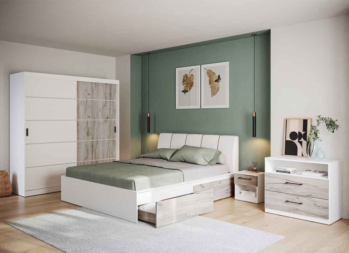 Set dormitor complet pat tapitat - Alfa - 2 Set dormitor complet pat tapitat - Alfa - 2