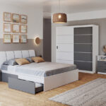 Set dormitor gri cu alb pat tapitat - Pablo - Configuratia 5