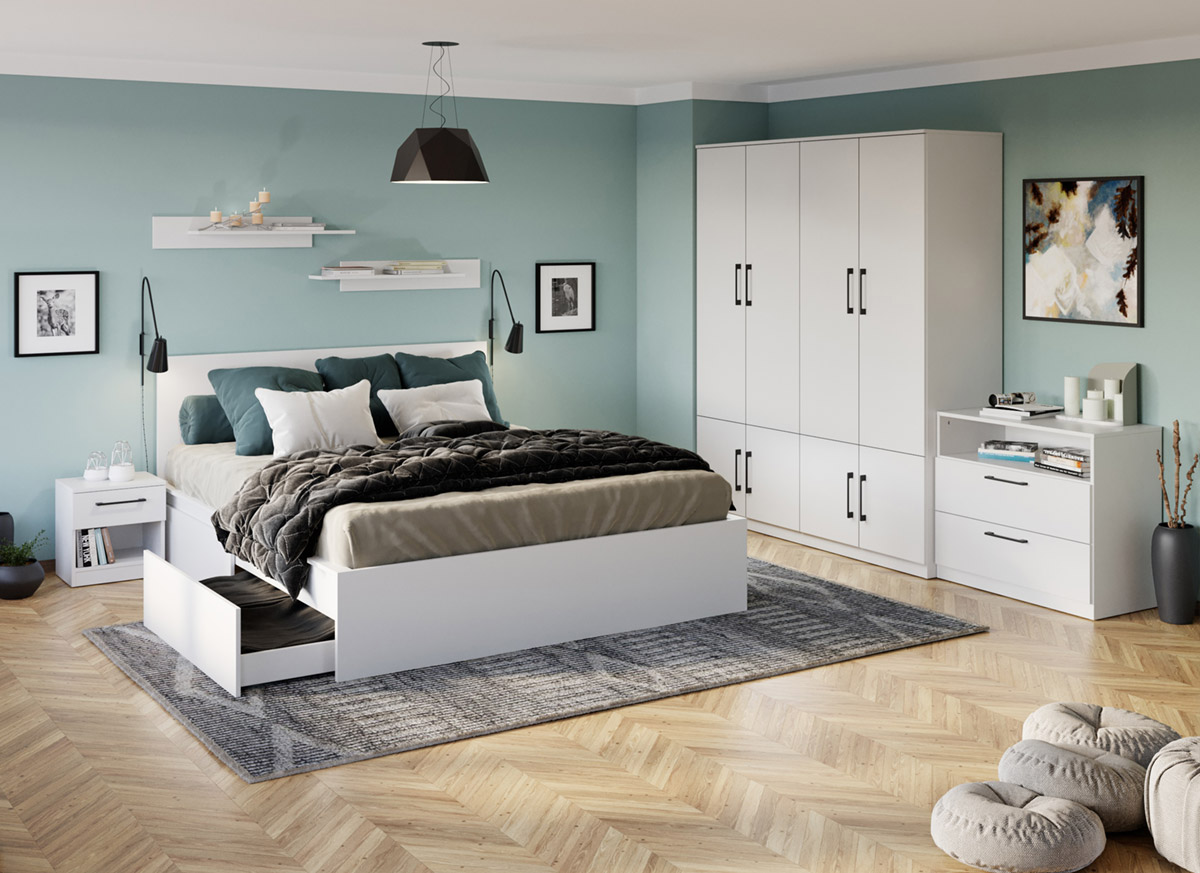 Set mobila dormitor complet alb - Adam 6