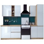 Bucatarie Chelsea 2m, 200x60x215 cm, stejar k003/alb - imagine 4