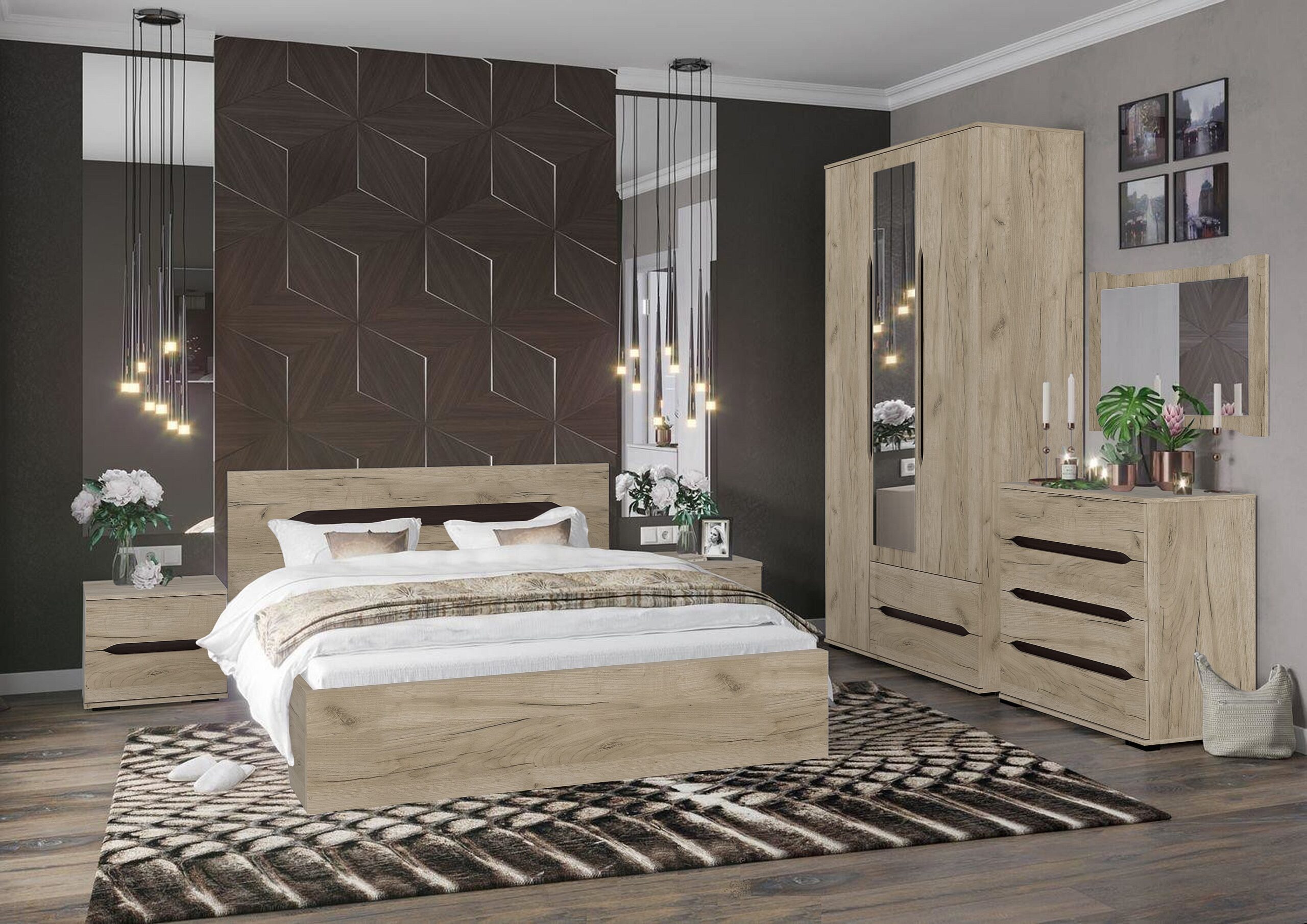Dormitor Valencia dulap 3 usi stejar k002