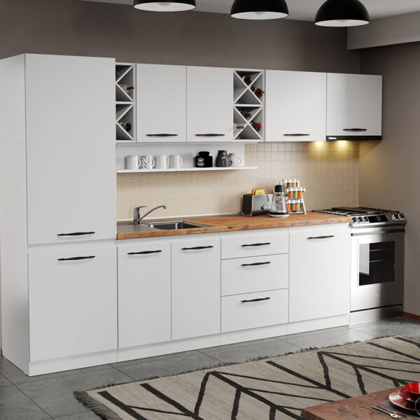 Mobila Bucatarie Alba C06 Ivory 320 cm