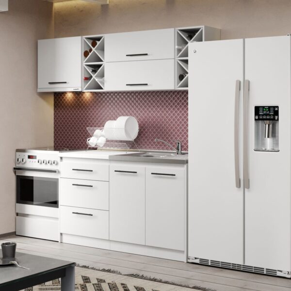 Mobila Bucatarie Alba C08 Pearl 200 cm