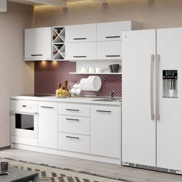 Mobila Bucatarie Alba C12 Pearl 210 cm