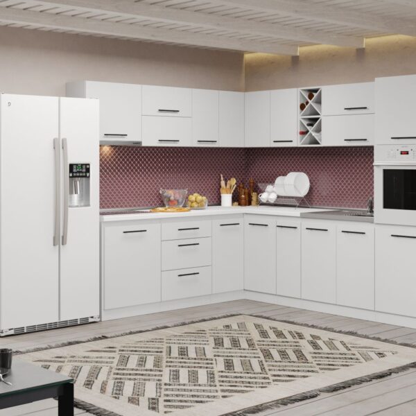 Mobila Bucatarie Alba C61 Pearl 220×270 cm