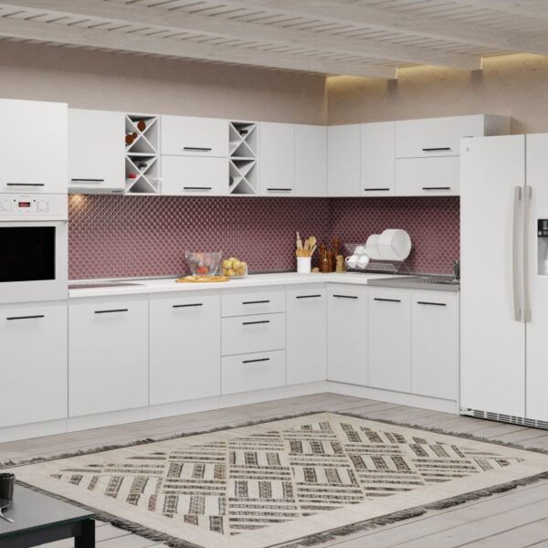 Mobila Bucatarie Alba C79 Pearl 340×180 cm